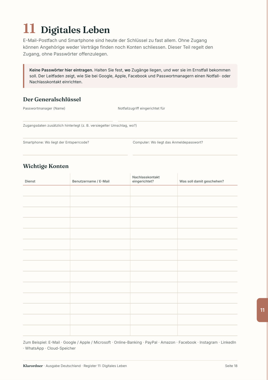 Seite aus Register 11: Digitales Leben