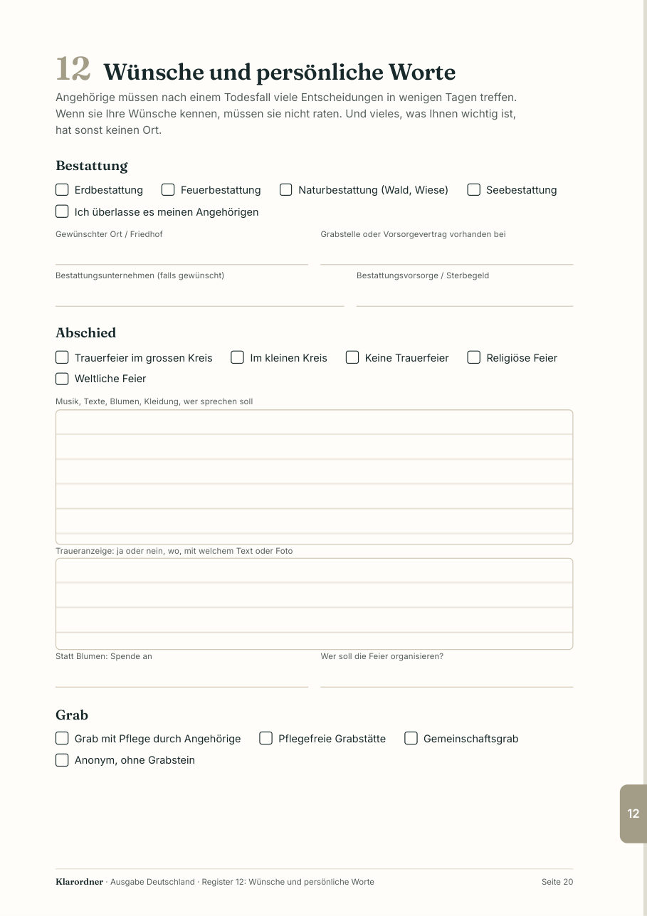 Seite aus Register 12: Wünsche und persönliche Worte
